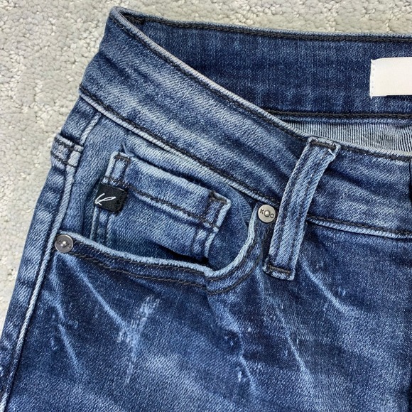 Kancan Jeans Womens High Rise Flare Jeans Blue Denim Frayed Hem Size 27 - Picture 3 of 14